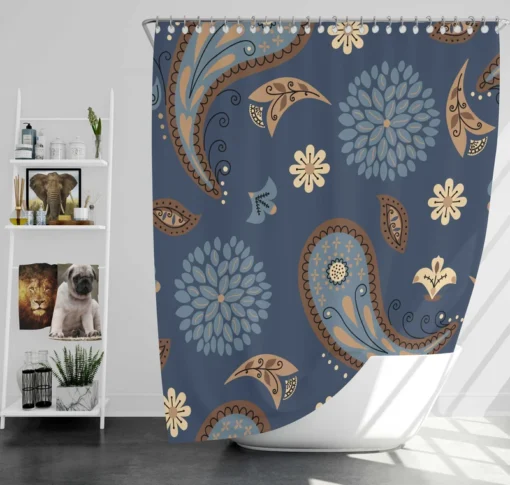 Floral Tan Batik Traditional Paisley Shower Curtain