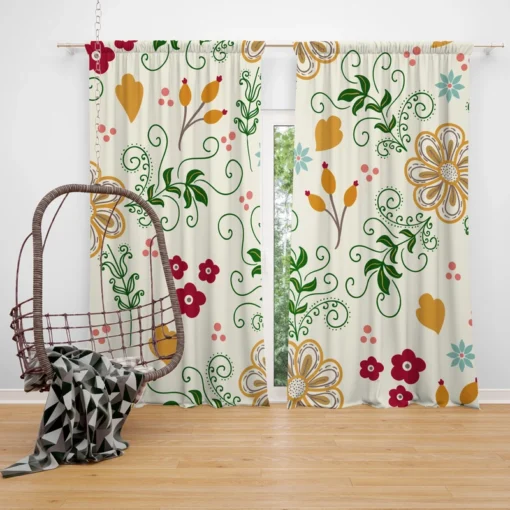 Flower Pattern on Elegant Texture Curtain