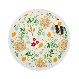 Flower Pattern on Elegant Texture Round Beach Towel