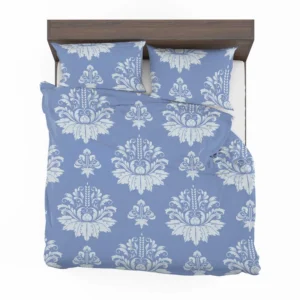 Flowered Damask Pattern on Cornflower Blue Bedding Set 1