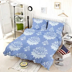 Flowered Damask Pattern on Cornflower Blue Bedding Set