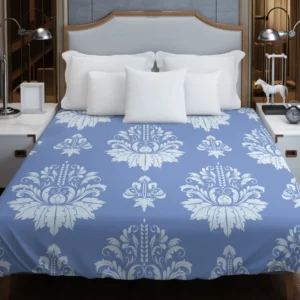 Flowered Damask Pattern on Cornflower Blue Duvet Cover