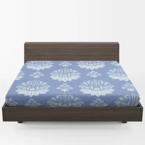 Flowered Damask Pattern on Cornflower Blue Fitted Sheet 1