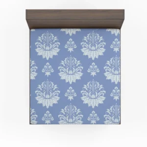 Flowered Damask Pattern on Cornflower Blue Fitted Sheet