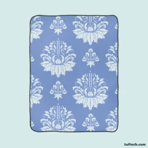 Flowered Damask Pattern on Cornflower Blue Fleece Blanket 1