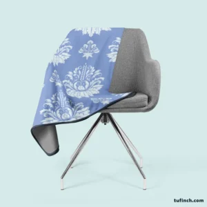 Flowered Damask Pattern on Cornflower Blue Fleece Blanket 2