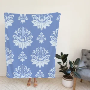 Flowered Damask Pattern on Cornflower Blue Fleece Blanket