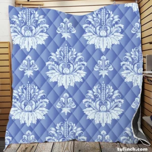 Flowered Damask Pattern on Cornflower Blue Quilt Blanket