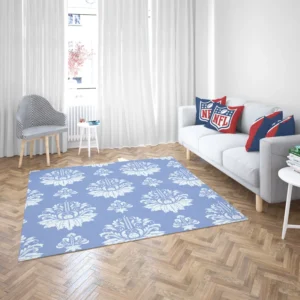 Flowered Damask Pattern on Cornflower Blue Rug 2