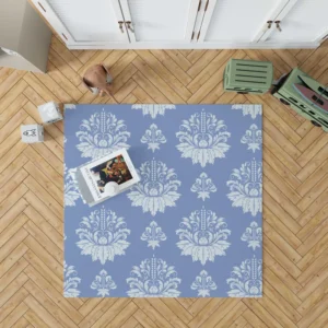 Flowered Damask Pattern on Cornflower Blue Rug