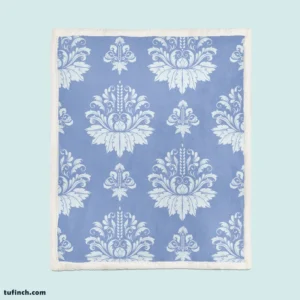 Flowered Damask Pattern on Cornflower Blue Sherpa Fleece Blanket 1