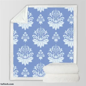 Flowered Damask Pattern on Cornflower Blue Sherpa Fleece Blanket