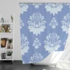 Flowered Damask Pattern on Cornflower Blue Shower Curtain