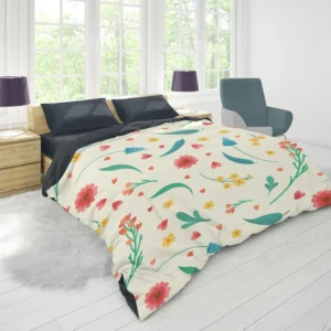 Flowers Blossoms Leaves Duvet Cover 1