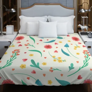 Flowers Blossoms Leaves Duvet Cover