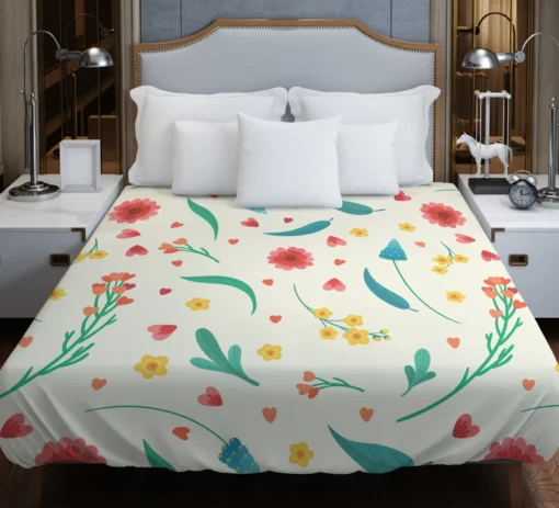 Flowers Blossoms Leaves Duvet Cover