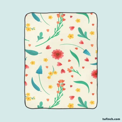 Flowers Blossoms Leaves Fleece Blanket 1