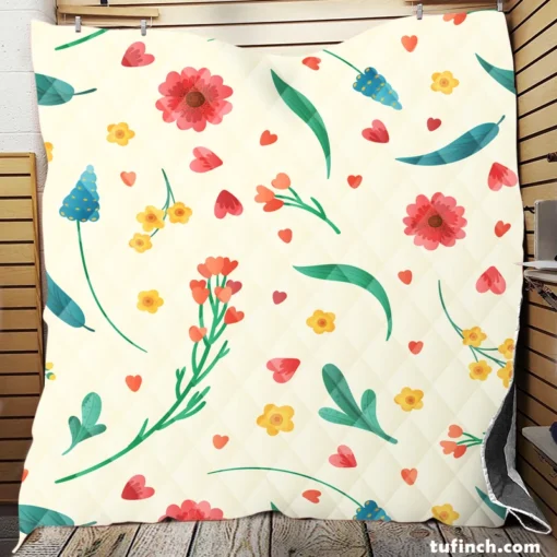 Flowers Blossoms Leaves Quilt Blanket