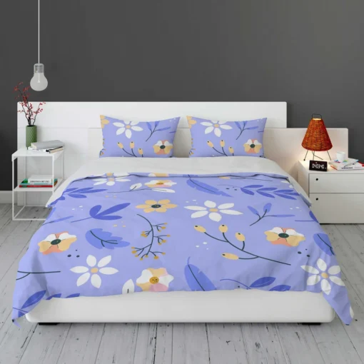 Flowers Light Blue Pastel Color Background Bedding Set 1