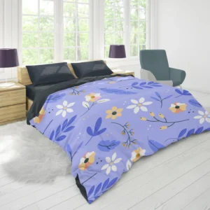 Flowers Light Blue Pastel Color Background Duvet Cover 1