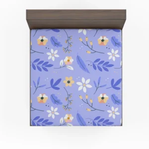 Flowers Light Blue Pastel Color Background Fitted Sheet