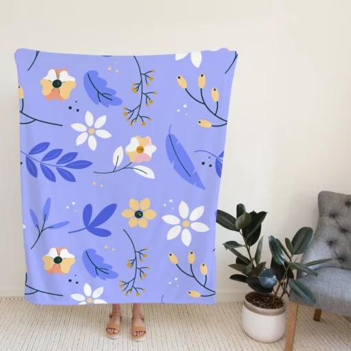 Flowers Light Blue Pastel Color Background Fleece Blanket