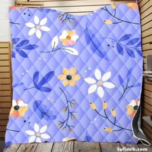 Flowers Light Blue Pastel Color Background Quilt Blanket