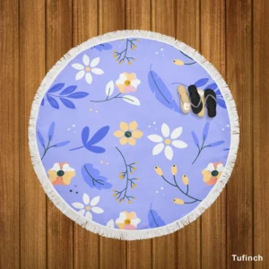 Flowers Light Blue Pastel Color Background Round Beach Towel