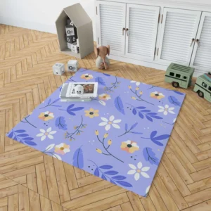 Flowers Light Blue Pastel Color Background Rug 1