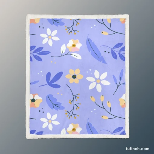 Flowers Light Blue Pastel Color Background Sherpa Fleece Blanket 1