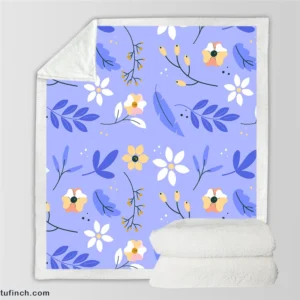 Flowers Light Blue Pastel Color Background Sherpa Fleece Blanket