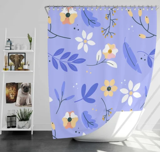 Flowers Light Blue Pastel Color Background Shower Curtain