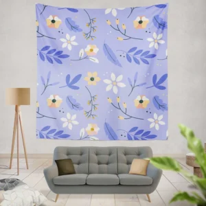 Flowers Light Blue Pastel Color Background Wall Tapestry