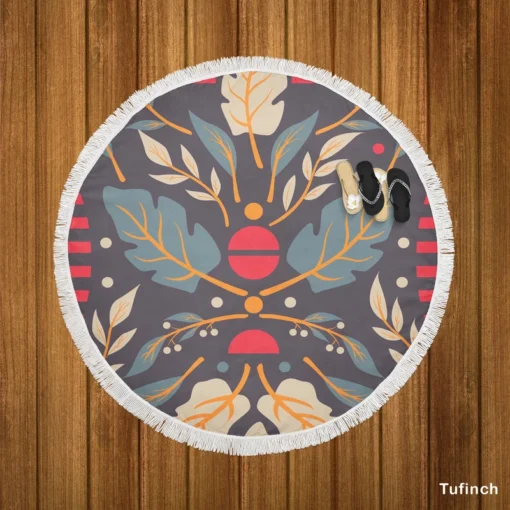 Folk Art Floral Pattern Round Beach Towel