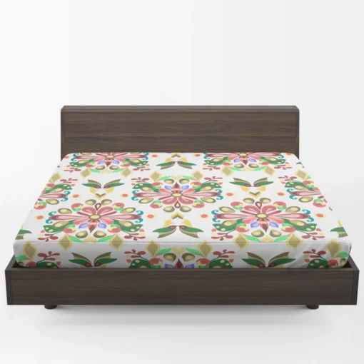 Folklore Floral Design Fitted Sheet 1