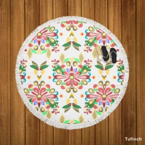 Folklore Floral Design Round Beach Towel