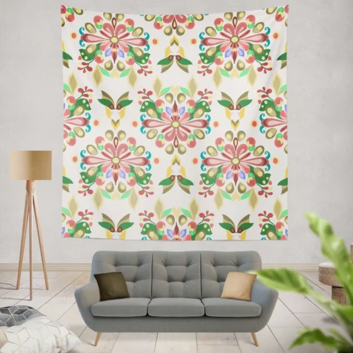 Folklore Floral Design Wall Tapestry