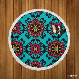 Folklore Geometrics Pattern Round Beach Towel