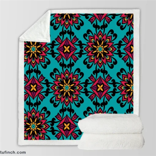 Folklore Geometrics Pattern Sherpa Fleece Blanket