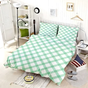 Frog Green Gingham Cross Bedding Set