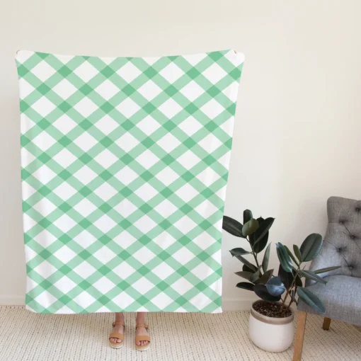 Frog Green Gingham Cross Fleece Blanket