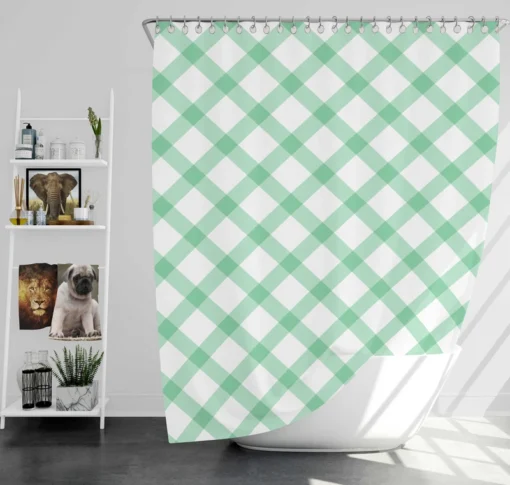 Frog Green Gingham Cross Shower Curtain