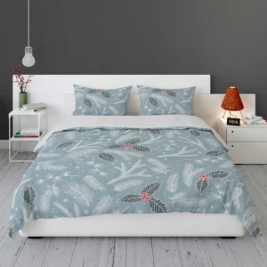 Frozen Holly berry Pampas Grass Winter Pattern Bedding Set 1