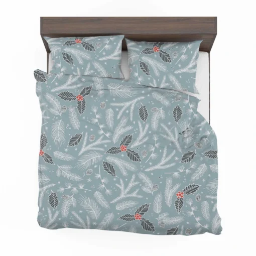 Frozen Holly berry Pampas Grass Winter Pattern Bedding Set 2