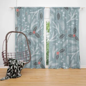 Frozen Holly berry Pampas Grass Winter Pattern Curtain