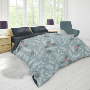 Frozen Holly berry Pampas Grass Winter Pattern Duvet Cover 1