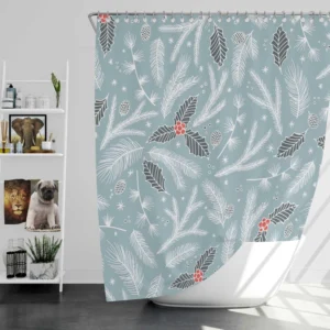 Frozen Holly berry Pampas Grass Winter Pattern Shower Curtain