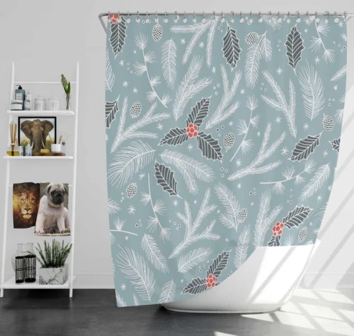 Frozen Holly berry Pampas Grass Winter Pattern Shower Curtain