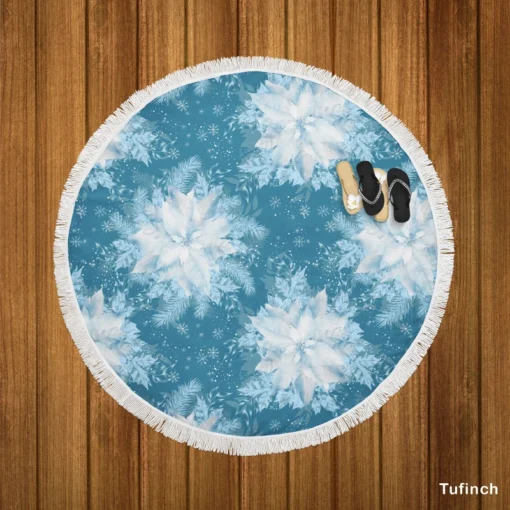 Frozen Snowflakes Winter Design Round Beach Towel