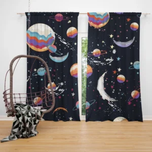 Futuristic Colorful Planets Curtain